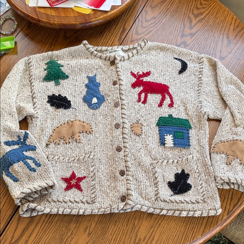 Women vintage Christopher &banks Animal Patterned Knit Jacket